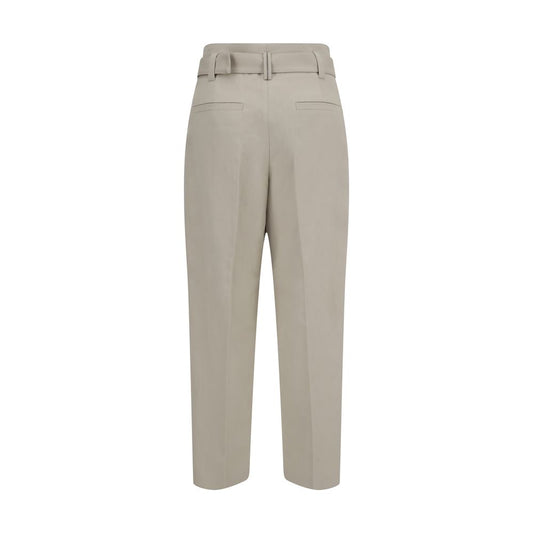 Back view of Brunello Cucinelli Linen Pants with buckle-adjustable belt and back pockets, showcasing modern refined silhouette.