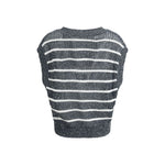 Brunello Cucinelli Striped Vest with V-neckline and ribbed hems, featuring a luminous striped pattern with micro sequins.