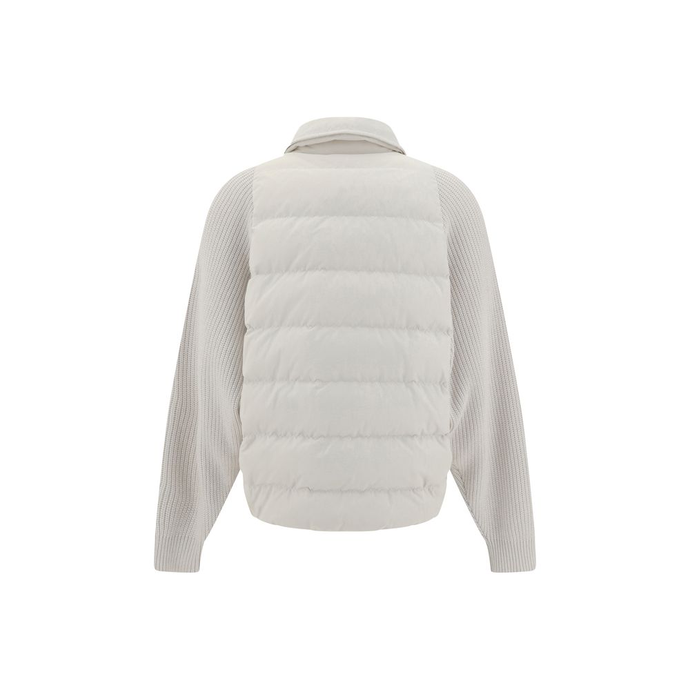 Back view of Brunello Cucinelli White Polyamide Coat with quilted design and classic collar.