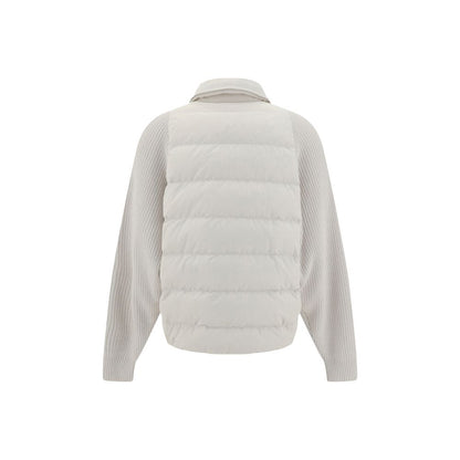 Back view of Brunello Cucinelli White Polyamide Coat with quilted design and classic collar.