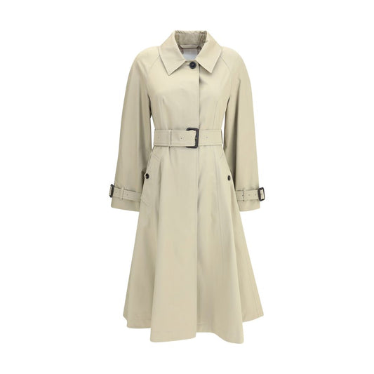 Burberry Beige Cotton Coat, Ellingham fit-and-flare long gabardine trench with B-buckle waistband and check lining.