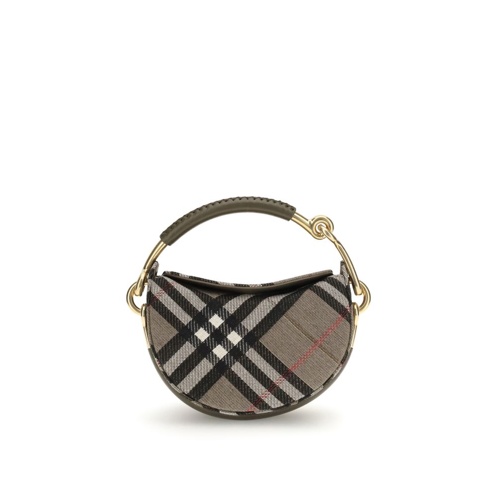 Burberry Brindle Clutch Bag with handle, plaid design, magnetic closure, and brushed metal accents for elegant functionality.