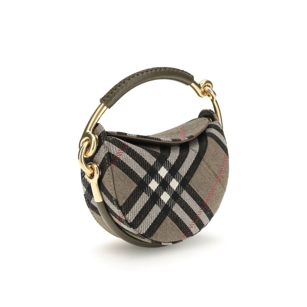 Elegant Burberry Brindle Clutch Bag with plaid design, top handle, and gold accents showcasing luxury and style.