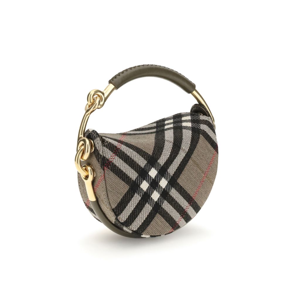 Burberry Brindle Clutch Bag with signature check pattern and gold-tone hardware, featuring a top handle for elegant carry.