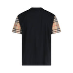 Burberry Vintage Check-sleeve T-shirt in black with Vintage Check pattern on sleeves, crew neck, and short sleeves, cotton material.
