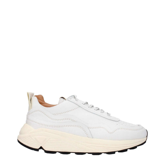 Buttero White Leather Chunky Sneakers with vintage, aged effects, lace-up closure, and 5 cm mid heel, perfect for casual style.