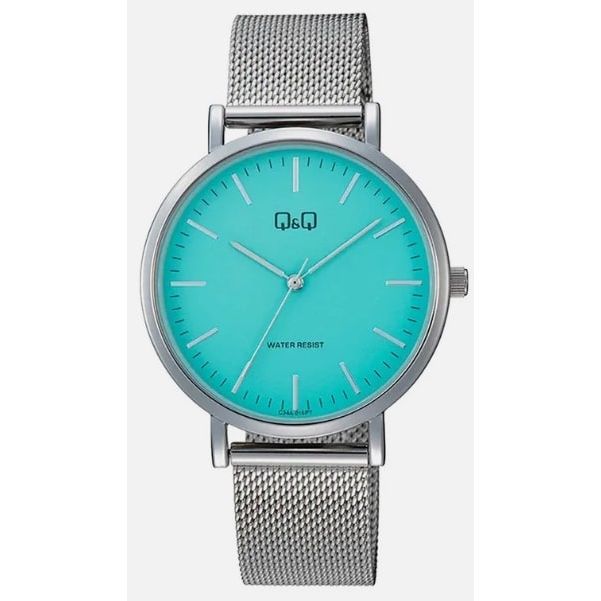 Q&Q Mod. GENT ONLY TIME wristwatch with metal mesh strap, 40mm case, 3 ATM water resistance, quartz movement, packaged in official box.