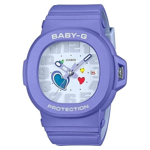 CASIO BABY-G Mod. PLAYFUL HEART SERIES - PURPLE wristwatch featuring a playful heart design, 10 ATM water resistance, resin case and strap.