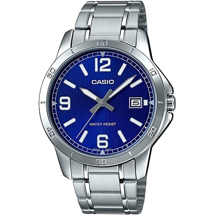 CASIO COLLECTION Mod. CASUAL DATE - BLUE wristwatch with blue dial, stainless steel case and bracelet, quartz movement.