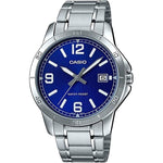 CASIO COLLECTION Mod. CASUAL DATE - BLUE wristwatch with blue dial, stainless steel case and bracelet, quartz movement.