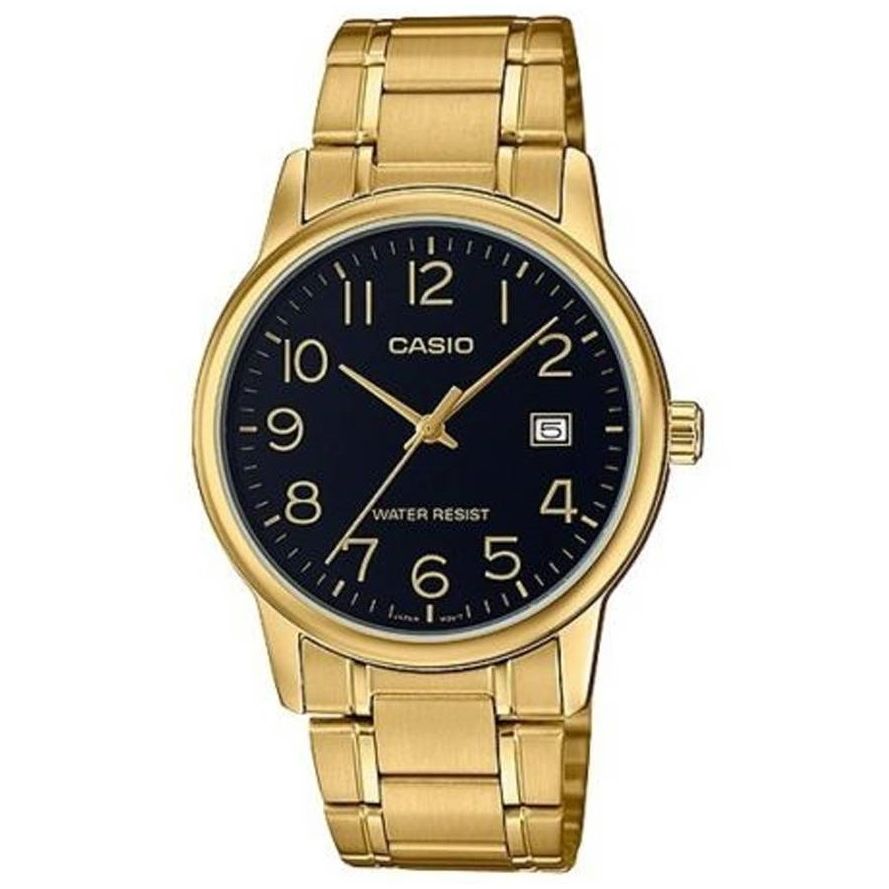 CASIO COLLECTION Mod. DATE GOLD - BLACK wristwatch for gentlemen, stainless steel gold case, quartz movement, water resistant, 40mm dial.