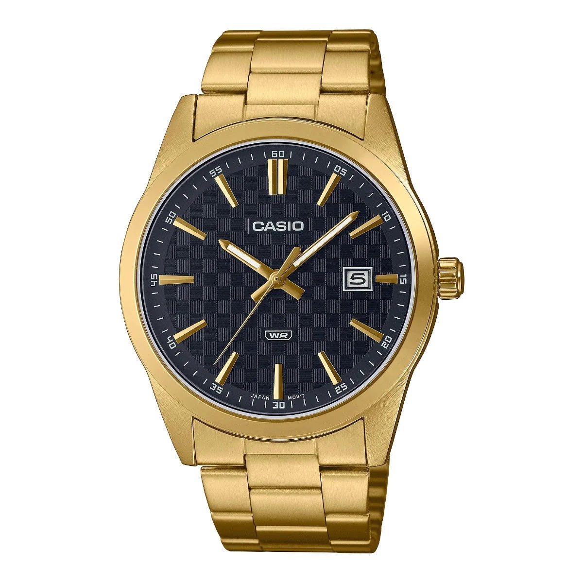 CASIO COLLECTION Mod. DATE GOLD - CARBON LOOK - BLACK wristwatch in SS IP Gold with 41mm case and black carbon-look dial, quartz movement