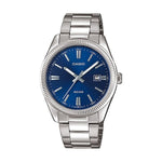 CASIO COLLECTION Mod. DATE - NAVY BLUE wristwatch with stainless steel strap, blue dial, and 5 ATM water resistance.