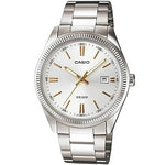CASIO COLLECTION Mod. DATE - SILVER. GOLD INDEXES wristwatch, stainless steel case and bracelet, quartz movement, water resistant 5 ATM.