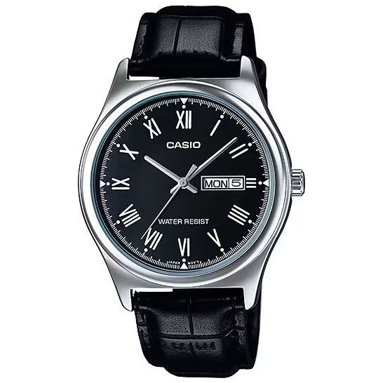 CASIO COLLECTION Mod. DAY DATE. ROMAN INDEXES. LEATHER - BLACK WATCHES