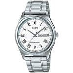CASIO COLLECTION Mod. DAY DATE - WHITE wristwatch with metal strap, water-resistant 3 ATM, quartz movement, day and date function.
