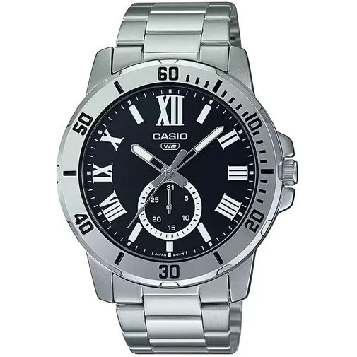 CASIO COLLECTION Mod. DIVER DATE - BLACK gent wristwatch with black dial, stainless steel case, and bracelet. Water resistant, official packaging.