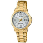 CASIO COLLECTION Mod. LADY DATE. GOLD - SILVER wristwatch, quartz movement, gold stainless steel strap, 32mm case, water resistant 3 ATM.
