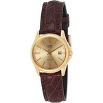 CASIO COLLECTION Mod. LADY DATE LEATHER - GOLD wristwatch with leather strap, quartz movement, and gold IP SS case, 29mm, water resistant 5 ATM.