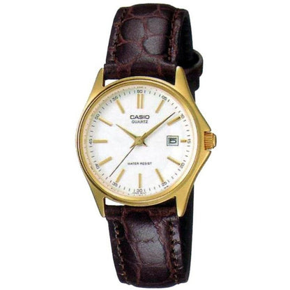 CASIO COLLECTION Mod. LADY DATE LEATHER - WHITE. GOLD INDEXES