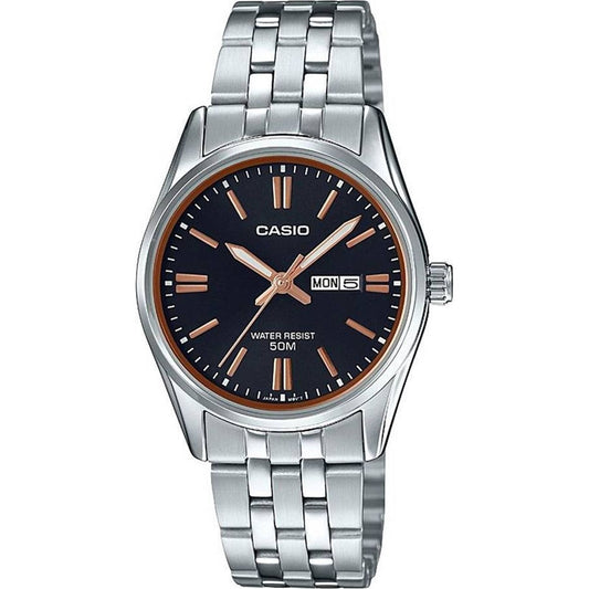 CASIO COLLECTION Mod. LADY DAY & DATE - BLACK. BRONZE INDEXES WATCHES
