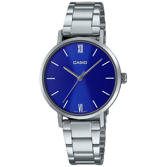 CASIO COLLECTION Mod. LADY EASY TIME - BLUE stainless steel quartz wristwatch with blue dial, splash proof, in official box