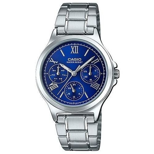 CASIO COLLECTION Mod. LADY MULTIFUNCTION - BLUE wristwatch with stainless steel case and bracelet, quartz movement, and day-date functions.