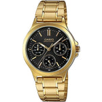 CASIO COLLECTION Mod. LADY MULTIFUNCTION - GOLD wristwatch with gold stainless steel strap and multifunction black dial.