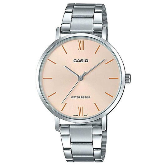 CASIO COLLECTION Mod. MINIMAL - ANTIQUE PINK ladies wristwatch with stainless steel strap, quartz movement, and mineral dial.