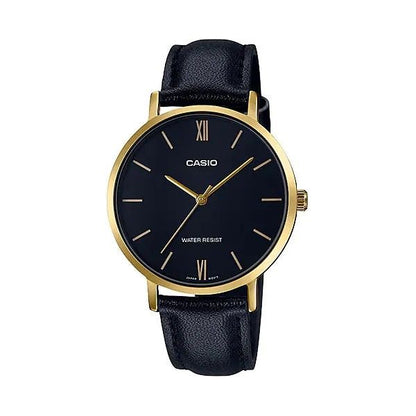 CASIO COLLECTION Mod. MINIMAL GOLD. LEATHER - BLACK