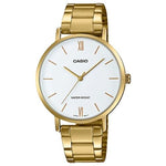 CASIO COLLECTION Mod. MINIMAL GOLD - WHITE wristwatch, ladies metal strap, quartz movement, 3 ATM water resistance, 34mm case