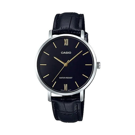CASIO COLLECTION Mod. MINIMAL. LEATHER - BLACK wristwatch with stainless steel case and black leather strap for ladies.