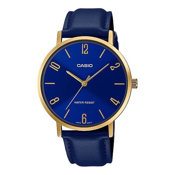 CASIO COLLECTION Mod. MINIMAL. LEATHER - BLUE wristwatch with stainless steel case and blue leather strap. Water resistant 3 ATM.