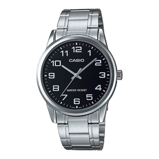 CASIO COLLECTION Mod. ONLY TIME - BLACK unisex wristwatch with 3 ATM water resistance and quartz movement, featuring a metal case and SS bracelet.