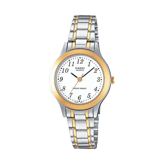 CASIO COLLECTION Mod. ONLY TIME SILVER&GOLD wristwatch with water resistance, stainless steel strap, and official packaging for ladies.