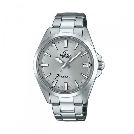 CASIO EDIFICE Mod. CLASSIC DATE - SILVER wristwatch with stainless steel case and bracelet, quartz movement, and 10 ATM water resistance.