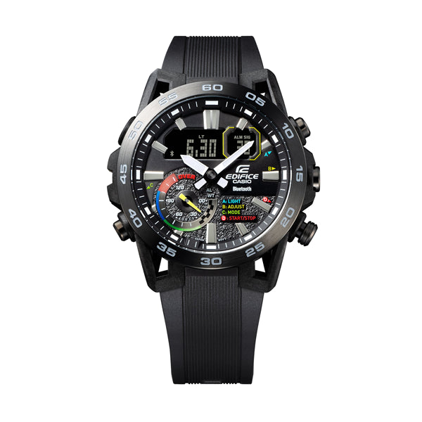 CASIO EDIFICE Mod. RACING MULTI COLOR SERIE wristwatch with 10 ATM water resistance, 48mm SS & resin case, quartz movement, multifunction dial.