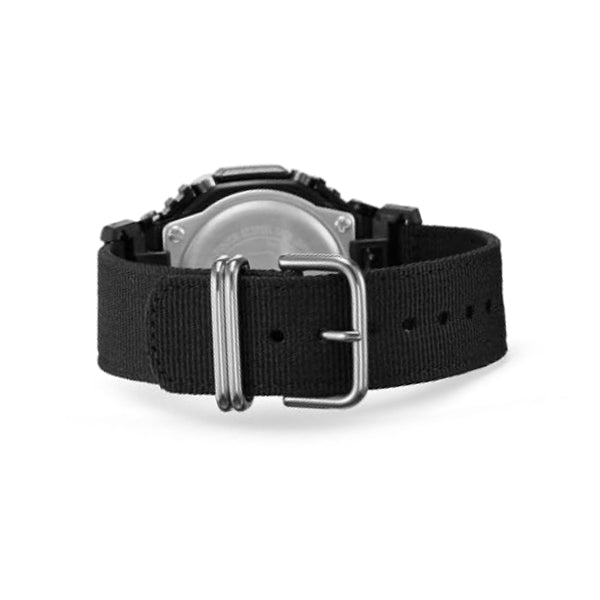 Back view of CASIO G-SHOCK Mod. OAK  METAL COVERED - UTILITY SERIE KHAKI BLACK ***SPECIAL PRICE*** showing black fabric strap.