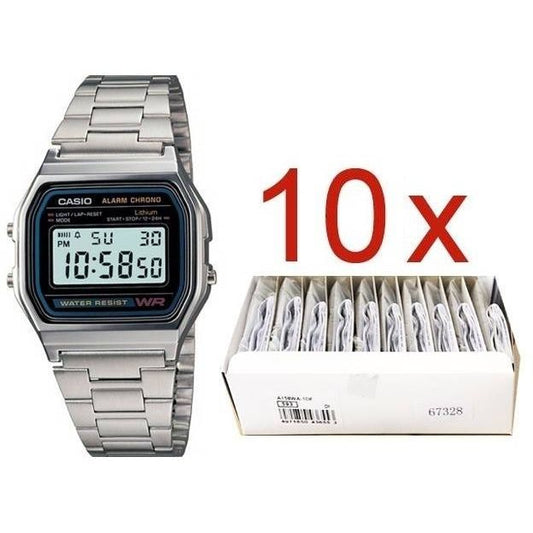 CASIO Mod. VINTAGE GENT SILVER **PACK 10 PCS** unisex stainless steel wristwatch with multifunction quartz movement and water resistance.