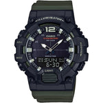 CASIO SPORT Mod. ILLUMINATOR - BLACK. ARMY GREEN wristwatch with resin strap, quartz movement, and multifunction features, front view.