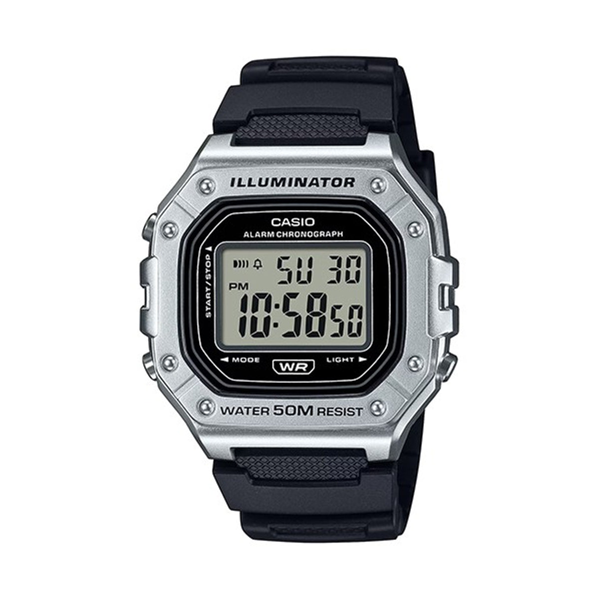 CASIO TIMELESS COLLECTION Mod. SPORT ILLUMINATOR WR 50M. ALARM. CHRONOGRAPH - SILVER - METAL SERIE