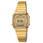 Alt Tag: CASIO VINTAGE Mod. ICONIC MINI STEEL - FULL GOLD lady's wristwatch with gold resin case, quartz movement, and multifunction display.