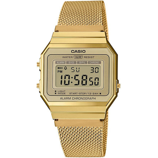 CASIO VINTAGE Mod. ICONIC SLIM DESIGN - GOLD MESH unisex wristwatch, mesh strap, resin case, quartz movement, multifunction, water resistant.