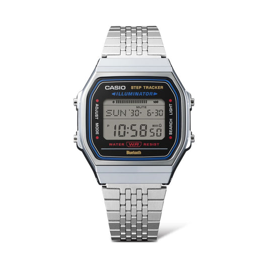 CASIO VINTAGE Mod. SILVER -BLUETOOTH® SMARTPHONE LINK wristwatch with built-in accelerometer and steps counter.
