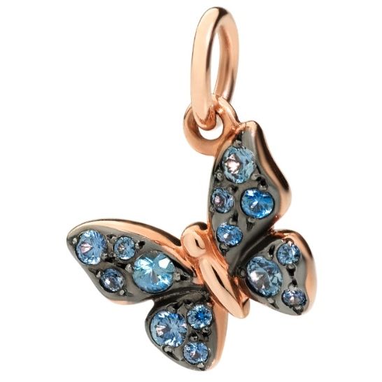 CHARMS DODO MOD. DMC2016BFLYSZA09R - Butterfly charm with blue crystals in rose gold setting