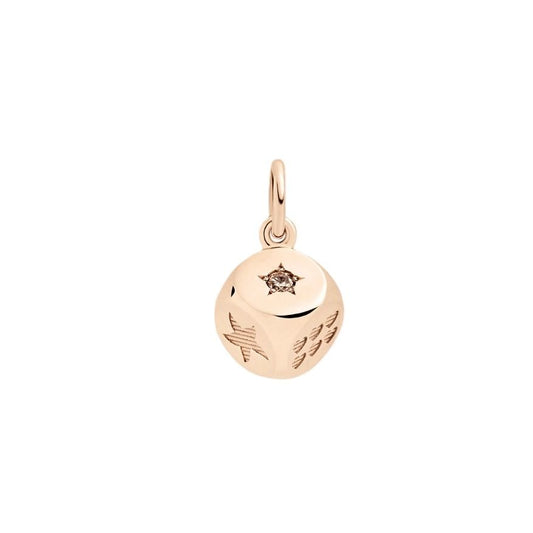 Gold charm pendant CHARMS DODO MOD. DMC4003DICESBR09R with engraved designs and a small gemstone in the center, elegant jewelry piece.
