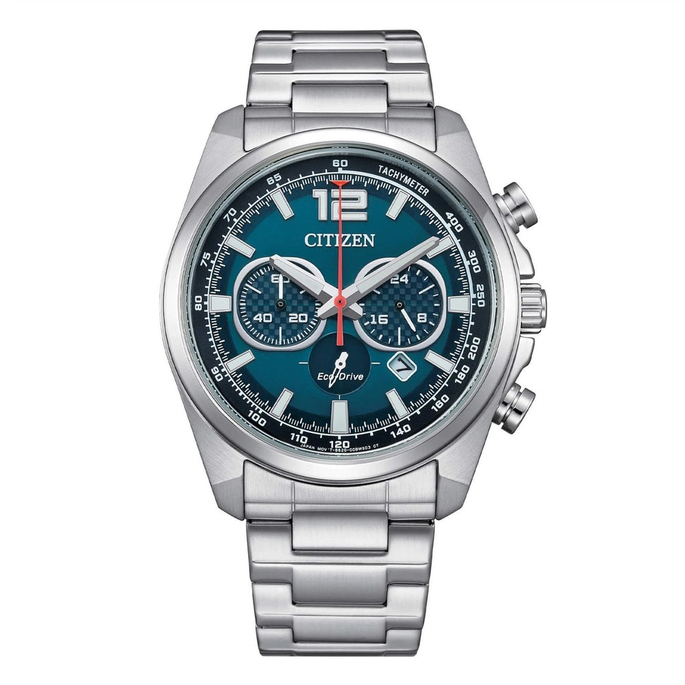 CITIZEN MOD. RACING CRONO watch with stainless steel bracelet and blue dial featuring multiple subdials and tachymeter bezel