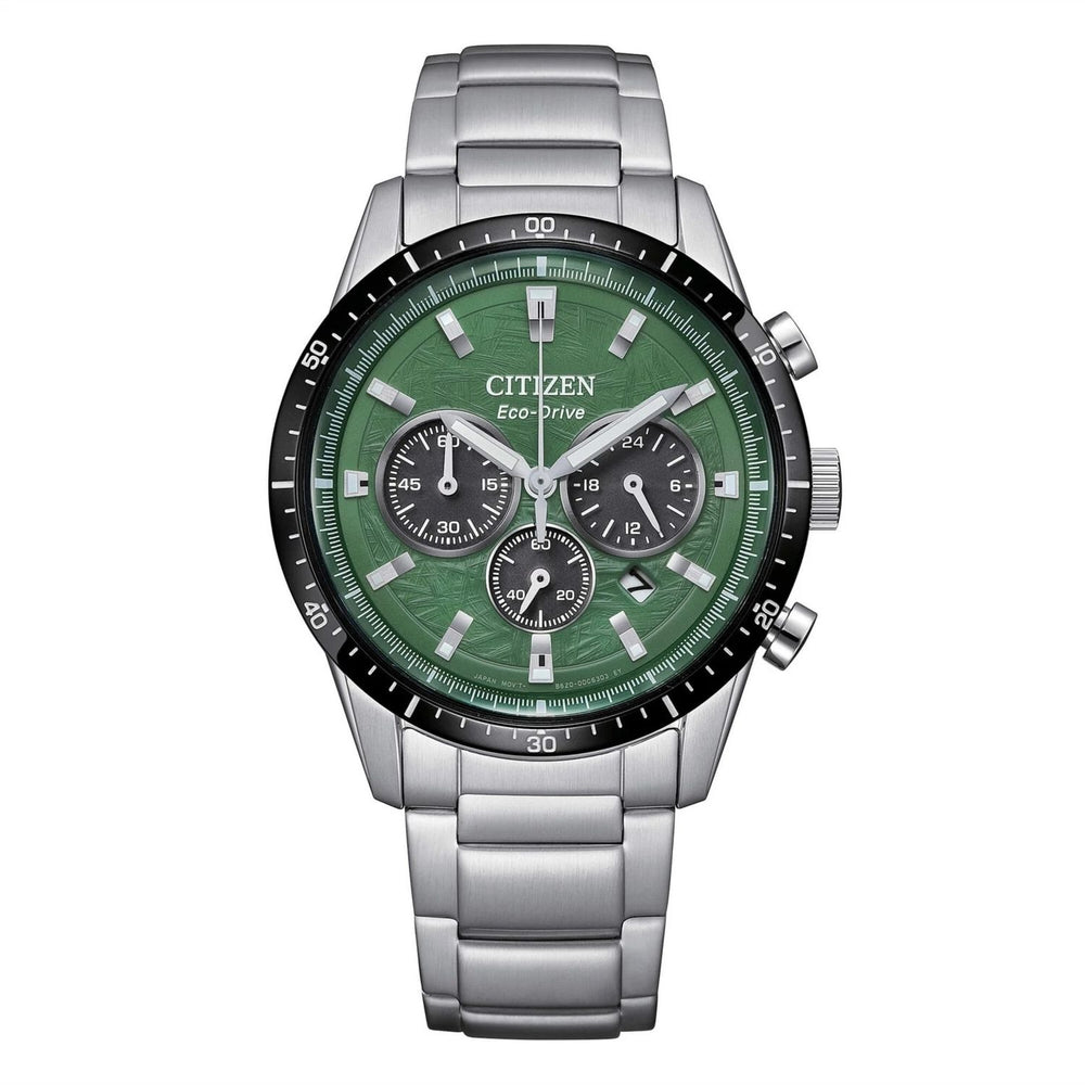 CITIZEN MOD. T9 CRONO men's watch with green dial and stainless steel strap, stylish and functional chronograph.