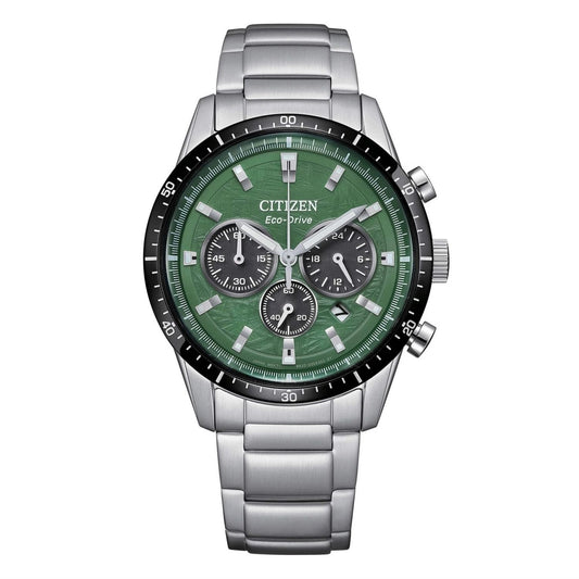 CITIZEN MOD. T9 CRONO men's watch with green dial and stainless steel strap, stylish and functional chronograph.