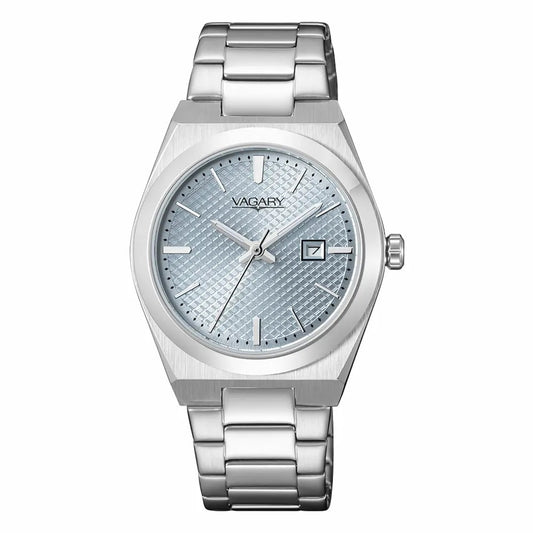 CITIZEN VAGARY MOD. IU3-118-75 silver wristwatch with blue dial and date display.